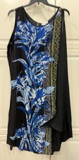 Anthony Richards Blue Botanical Print Sleeveless Plus Size Dress 24W