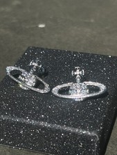 High quality Unisex Diamond And Silver Vivienne Westwood Earring Studs