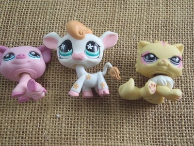 Lot De 3 Figurines Littlest Pet Shop Sous Blister : Cochon #877, Vache #877, Chat #878