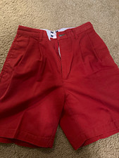 Vintage 90s Tommy Hilfiger Mens Red Pleated Chino Shorts Size 29 Flag Logo