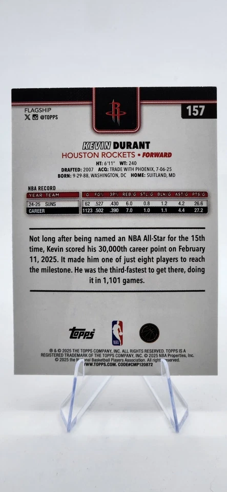 Baloncesto Topps Kevin Durant #157 negro/68 Rockets 2025-26 Foto 2 de 2