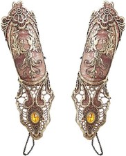 Bronzing Fingerless Gloves Women Gothic Floral Lace Steampunk Wristband Ring...