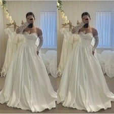 White Spaghetti Strap Wedding Dress Detachable Sleeves A-Line Court Train