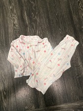 Vintage Kids Baseball Print Pajama Set Size 5 White Red Blue Sleepwear Retro
