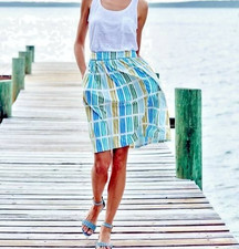 Boden Elise Striped Skirt 4R Cotton Blend Blue Multi