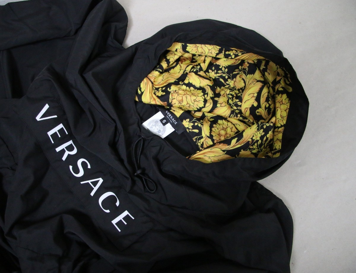 RARE Versace Baroque Poncho Hood Cape Overcoat Black Rain Coat
