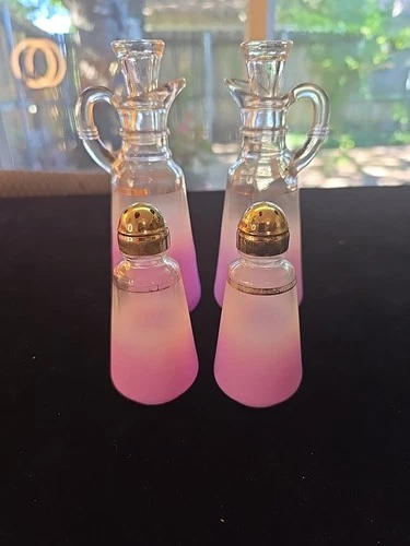 Anchor HOCKING Blendo Lavender Cruets And Salt & Pepper Shakers MCM Vtg