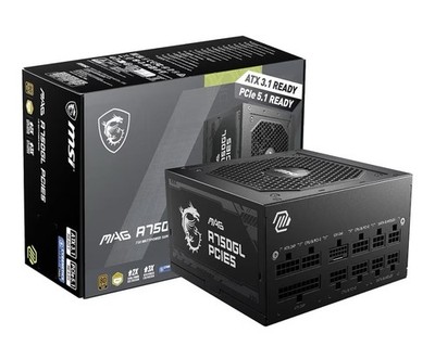 MSI MAG A750GL PCIE5, Fully Modular Compact Gaming 750W Power Supply, 80+ Gold