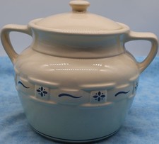 Longaberger Pottery Woven Traditions Classic Blue Cookie Jar Made in USA