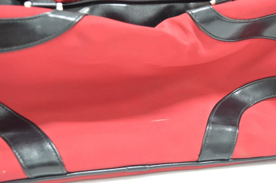 Vintage Red and Black Canvas Duffel Bag with Leather Trim Travel Tote - Image 3 of 4