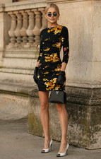 Dolce & Gabbana Floral Print Ruched Jersey Bodycon Black Mini Dress IT38