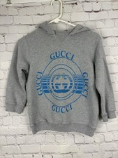 Gucci Kids Gray Blue Logo Print Cotton Hoodie 8 Yrs