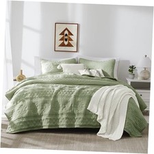 Boho Sage Green Quilt King Size Bedding Sets with 2 King 104"x90" Boho-green