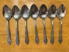 Set 7 Soup Spoons Vintage Korea Rogers DREAM ROSE ROSE BUD Stainless Flatware