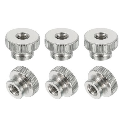 6Pcs Knurled Thumb Nuts, M4x8mm Carbon Steel Nut Iron Round Knobs Silver