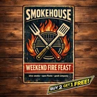 Warning BBQ Zone 8x12 Outdoor Retro Wall Poster Vintage Tin Metal Sign