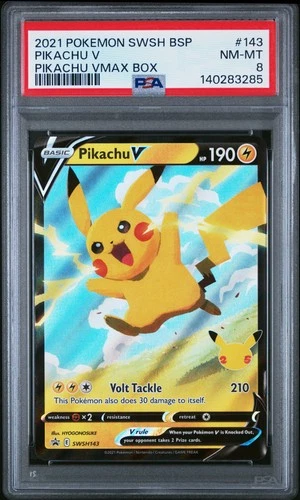 2021 POKEMON SWSH BLACK STAR PROMO PIKACHU VMAX BOX #143 PIKACHU V PSA 8