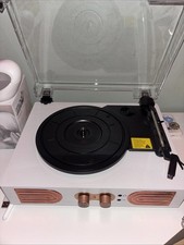 Vinyl Record Player with Built-in Speakers 3-Speed Vintage White Rose Gold
