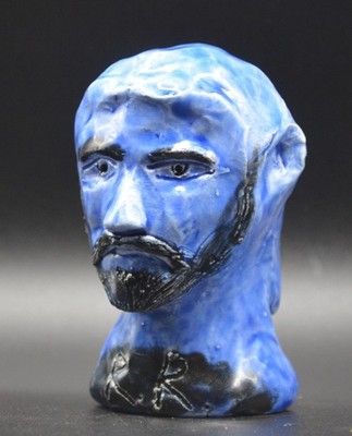 ''Blue and Black RR'' - Expensive Original Clay Sculpture. Hand made & glazed.