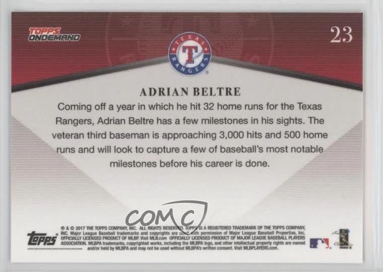 2017 Topps On Demand 600 HR Club /1632 Adrian Beltre #23 HOF - Image 2 of 2