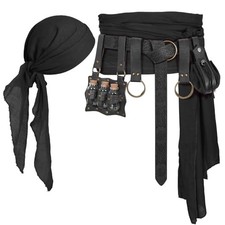 Pirate Costume Accessories Bandana Renaissance Belt Pouch for Black-bottle