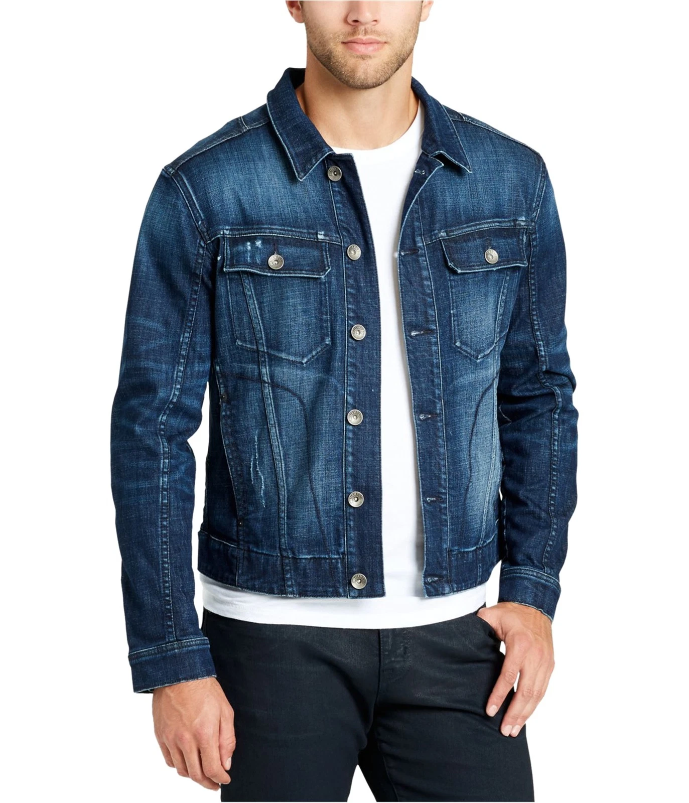 William Rast Mens Embroidered Denim Jacket, Blue, X-Large