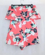 Aqua Women’s Romper – Off Shoulder Floral Print – Coral Pink – Size Small – NWT