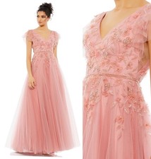 Mac Duggal 11224 Salmon Size 16 Embellished Floral Cap Sleeve Vneck Gown NWT 898