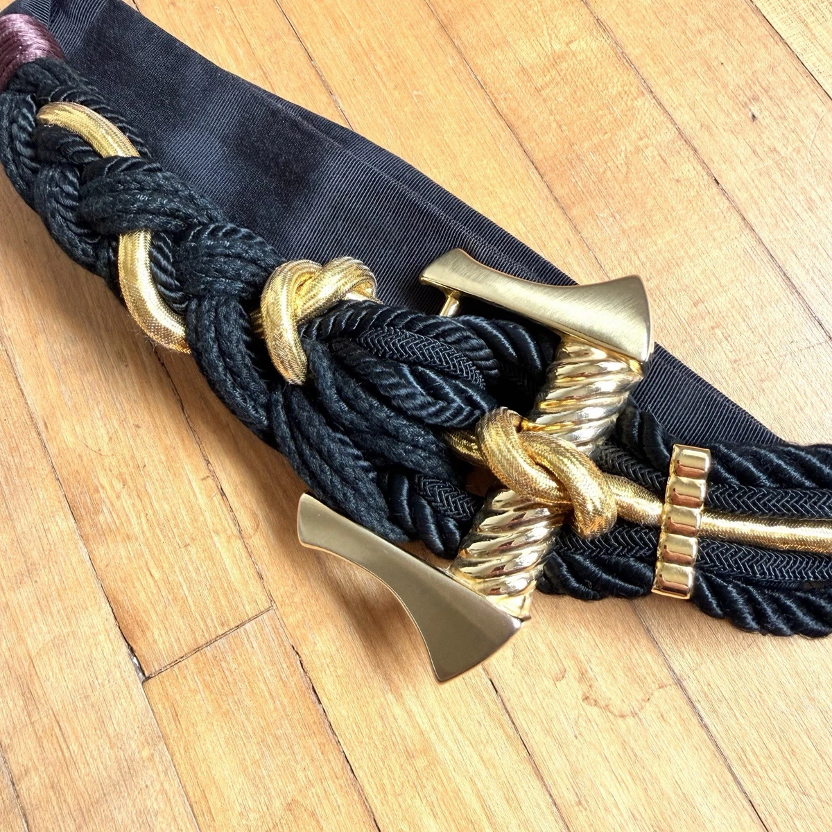 Vintage 80s Statement Belt Rope Leather Mix Gold Hardware Nautical Style Vintage 80s Woven Rope Style Green And Pink Belt – Spark Pretty main image 3