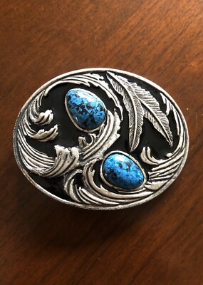 Western Native Indian Turquoise Stone Floral Flower Metal Women s Belt Buckle