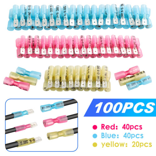 100PCS Electrical Heat Shrink Male & Female Spade Wire Connectors Terminals Set - Picture 1 of 9