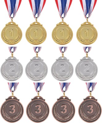 12 Piece Metal Winner Gold Silver Bronze Award Medals Neck Ribbon Olympic