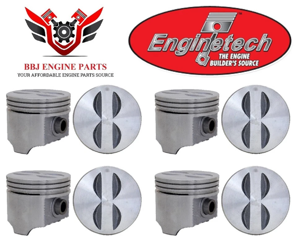 Pistones de tapa plana (8) y anillos de pistón 57-67 Chevy Chevrolet 283 SBC Enginetech Foto 2 de 3