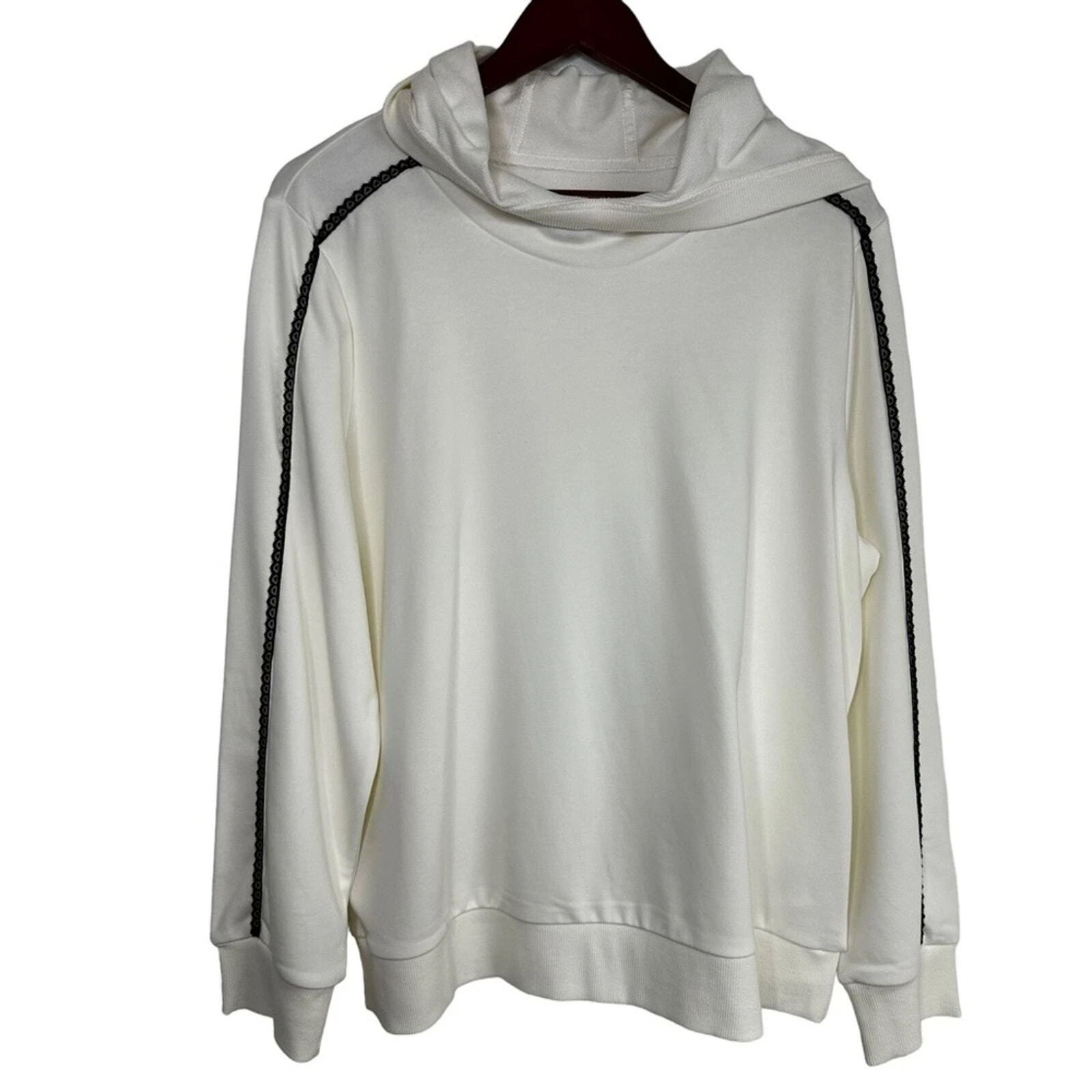 OFF WHITE Felpa con cappuccio Jason Wu Avorio bianca a maglia con dettaglio pizzo nero finiture taglia large morbida in perfette condizioni