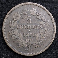 Grand-Duche De Luxembourg Bronze 5 Centimes 1870 B176