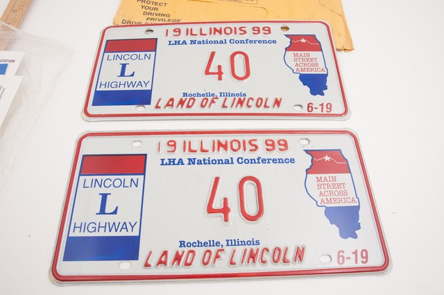 Pair 1999 LHA National Lincoln Highway Temporary License Plates Illinois (A5R) | eBay