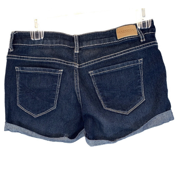 DESIGN - Pantaloncini Di Jeans Classici Rigidi Lavaggio Blu Medio Vintage Con Strappi