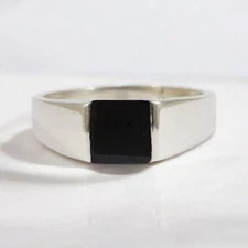 Black Onyx Square Cut With 925 Sterling Silver Ring For Men's #760