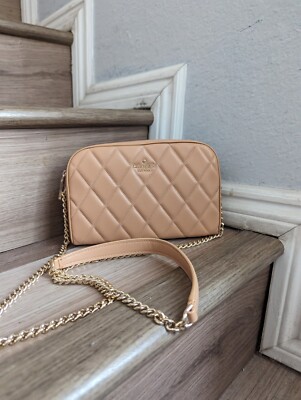 Kate Spade Carey Quilted Leather Mini Camera Bag Crossbody Tiramisu Mousse