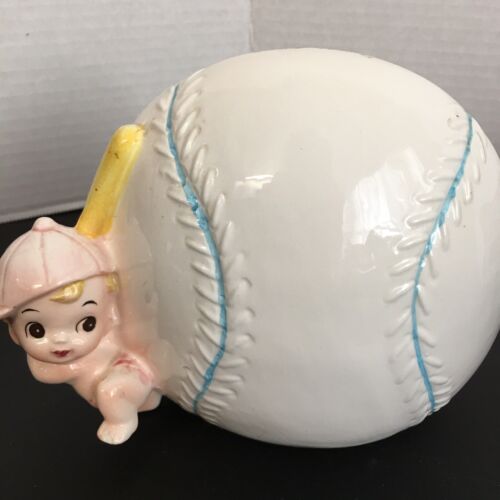 Béisbol de cerámica 1966 importación Relpo Samson bebé niño niña plantadora decoración de bebé - Imagen 1 de 7