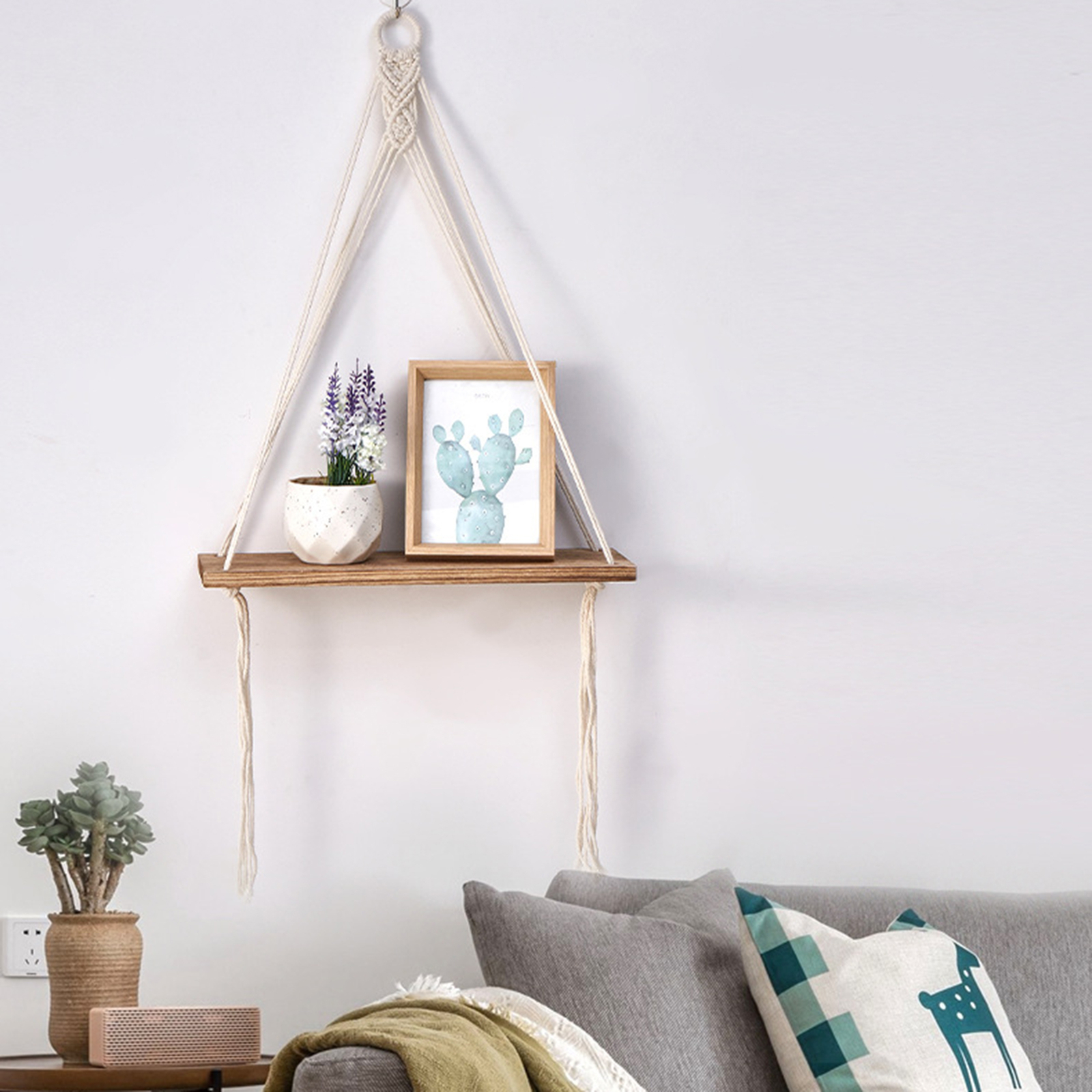 Home Storage Shelf Cotton Rope Hanging Bohemia Wall Rustic Handmade ...