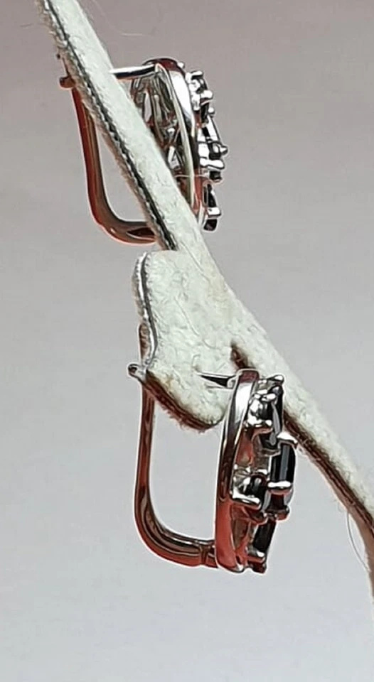 Design Puro 7,4 Carati Spinello Nero Gioielli In Argento 925 Orecchini - Immagine 4 di 4