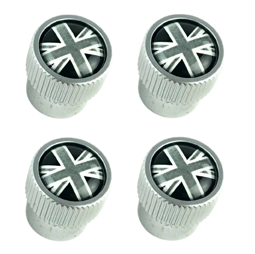 Tapas de vástago de válvula de rueda de neumático Land Rover plateadas + negras Union Jack OEM VPLRW0153 Foto 2 de 3