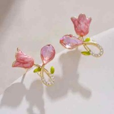 Creative And Exquisite Tulip Flower Design Stud Earrings Versatile Shiny Flower