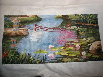 Finished Cross Stitch Piece Beautiful Water Scene 6.5'' x 13''