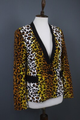 Love Moschino Multi Cotton Leopard Print Deep V-Neck Button Front