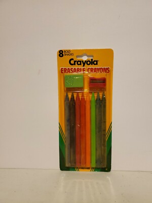 HTF Vintage 1990 Crayola Erasable Crayons 8 Bold Shades NIP Eraser & Sharpener