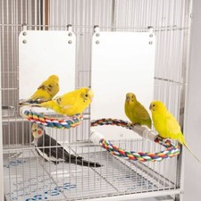 Parakeet Acrylic Cockatiel & Rope Perch Stand Brid Mirror Parrot Toys Swing