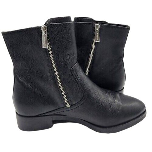 Michael Kors Andi Black Leather Moto Boot Sz 5.5 Triple Zipper Biker Classic - Picture 1 of 13
