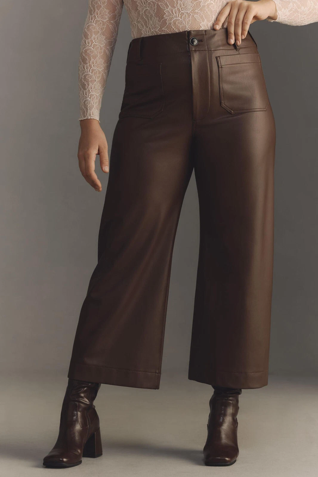 Anthropologie Maeve 26W NWT The Colette Wide-Leg Faux Leather Pants Brown 26 W